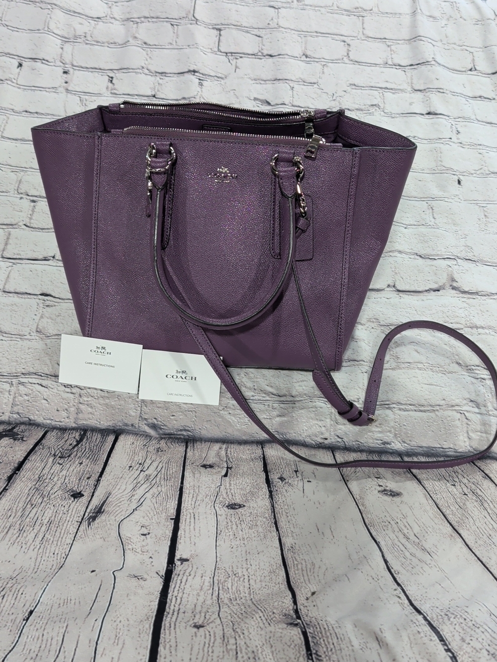 Coach Purple Leather Tote with Removable Strap